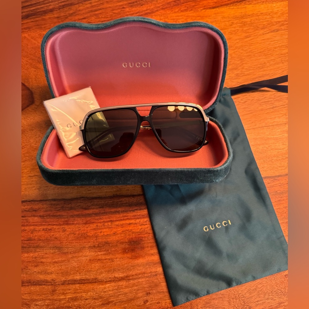 Gucci Gold and Black Aviator Sunglasses GG0200S